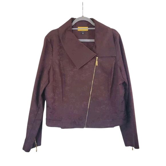 St. John Brown Gold Textured Full Zip Classy Cotton Blend Moto Jacket. Size 16 - Picture 1 of 14